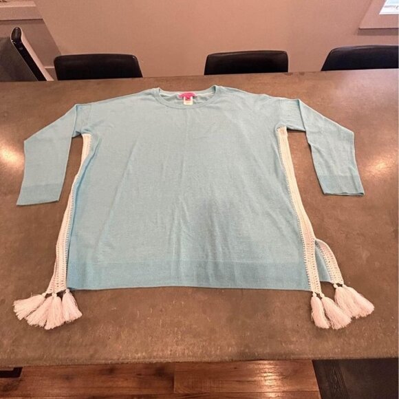 Light Blue Tassel Trim Women's Top - Picture 1 of 10